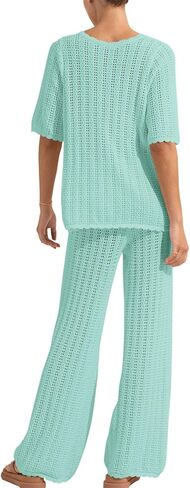 Imily Bela Women's 2 Piece Knit Vacation Outfits Summer Beach Cardigan Top and Drawstring Long Pants Pajama Set Loungewear in Kuwait