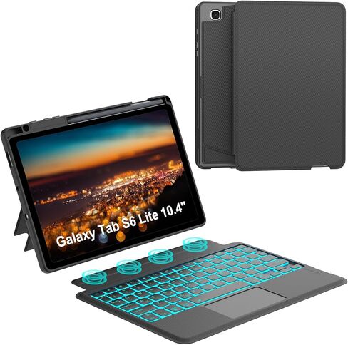 Kvago for Samsung Galaxy Tab S6 Lite 10.4 بوصة مع لوحة المفاتيح - لوحة التتبع الذكية ، 7 لوحة مفاتيح قابلة للفصل للألوان القابلة للفصل ، وحالات لوحة المفاتيح مع حامل S -pen لـ Samsung Galaxy Tab S6 Lite Black in Kuwait