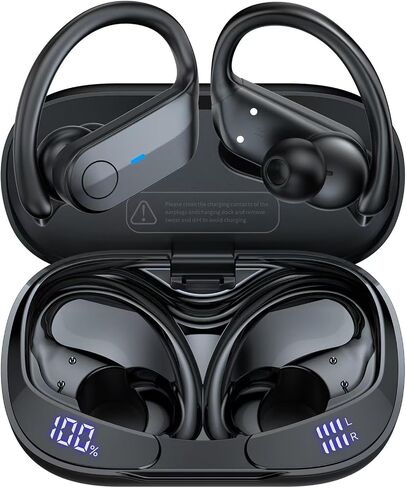 Wireless Earbuds Bluetooth Headphones 75Hrs Playtime Sport Earbuds Noise Cancellation HiFi Stereo Sound with LED Dispaly, IPX7 Waterproof Bluetooth Earbuds with Earhooks for Running Gym, Frosted Black in Saudi Arabia
