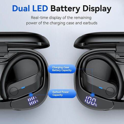 Wireless Earbuds Bluetooth Headphones 75Hrs Playtime Sport Earbuds Noise Cancellation HiFi Stereo Sound with LED Dispaly, IPX7 Waterproof Bluetooth Earbuds with Earhooks for Running Gym, Frosted Black in Saudi Arabia