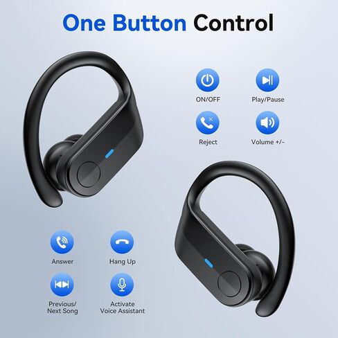 Wireless Earbuds Bluetooth Headphones 75Hrs Playtime Sport Earbuds Noise Cancellation HiFi Stereo Sound with LED Dispaly, IPX7 Waterproof Bluetooth Earbuds with Earhooks for Running Gym, Frosted Black in Saudi Arabia