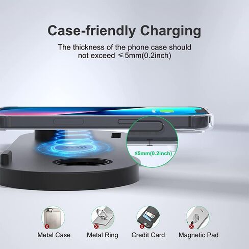 Wireless Charger Stand 6 in 1 Charging Station Dock for Apple iWatch 6/5/4/3/2/1, AirPods Pro, iPhone14/13 Pro/Pro Max/12/11/X/Xr/Xs/8/Samsung Galaxy Phone Series (No Watch Charging Cable), Black in Saudi Arabia