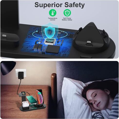 Wireless Charger Stand 6 in 1 Charging Station Dock for Apple iWatch 6/5/4/3/2/1, AirPods Pro, iPhone14/13 Pro/Pro Max/12/11/X/Xr/Xs/8/Samsung Galaxy Phone Series (No Watch Charging Cable), Black in Saudi Arabia