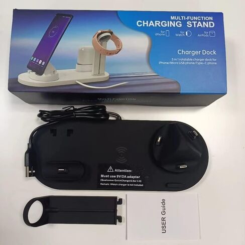 Wireless Charger Stand 6 in 1 Charging Station Dock for Apple iWatch 6/5/4/3/2/1, AirPods Pro, iPhone14/13 Pro/Pro Max/12/11/X/Xr/Xs/8/Samsung Galaxy Phone Series (No Watch Charging Cable), Black in Saudi Arabia