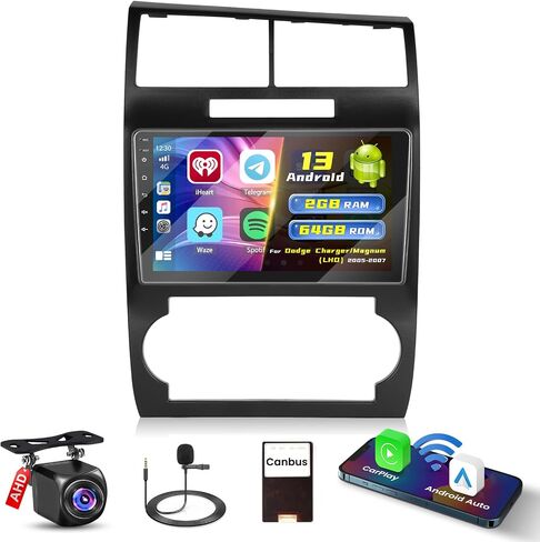 [2+64G] Hikity Android 13 Car Stereo for Dodge Charger/Magnum 2005-2007 Radio with Wireless Carplay Android Auto Mirror Link, 9 Inch Touchscreen GPS WiFi Bluetooth FM RDS MIC Backup Camera in Kuwait