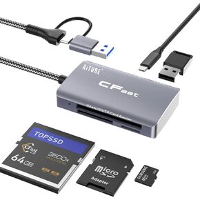 CFast 2.0 Card Reader, 5 in 2 SD/TF Memory Card Reader, 5Gbps PD/USB 3.2 Gen 1 Adapter USB to USB C/A Cable Compatible with Windows/Mac/Linux/Android