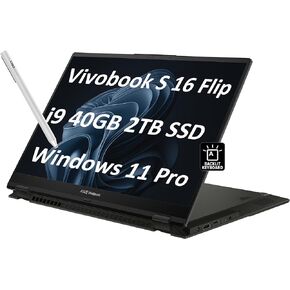 ASUS Vivobook S 16 Flip 2-in-1 Laptop (16" FHD+ Touchscreen, Intel 14-Core i9-13900H, 40GB RAM, 2TB SSD, IST Stylus) for Creator, Photographer, Designer, Backlit KB, Win 11 Pro w/AI Copilot, Black