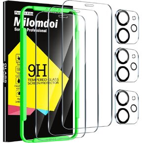 Milomdoi 3 Pack Screen Protector for Apple iPhone 11 with 3 Pack Tempered Glass Camera Lens Protector, Ultra 9H Accessories, Case Friendly, Mounting Frame, 2.5D Curved, Transparent