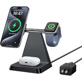 3 in 1 Magnetic Wireless Charger Stand : Charging Station for Multiple Devices Apple - Nightstand Charging Dock for iPhone 16 15 14 13 12 Pro Max Plus Apple Watch Airpods