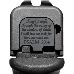 Milspin Slide Back Plate Compatible with Glock Gen 1-5 | Bible Verses | Veteran Crafted I Stainless Steel I Made in USA (Psalm 23:4, Models G43 G43x G48)