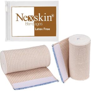 Premium Elastic Bandage Wrap (4" Wide, 2 Pack) - Nexskin Latex Free Athletic/Medical Compression Bandages Hook & Loop Fasteners at Both Ends - Lifetime Washable & Reusable Bandages