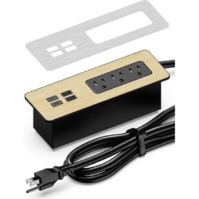 PD 65W Recessed Power Strips, Flush Mount Power Outlet with 2 USB-C Ports,Fast Charging Station,Conference Surge Protector Recessed Outlets,6Ft Extension Cord,Office/Home Furniture Mountable (1)
