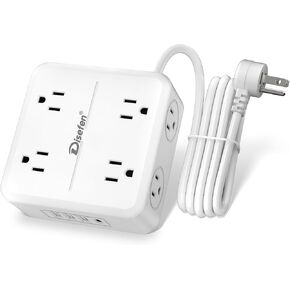 6Ft Power Strip with 1 USB-C,3 USB-A Ports,8 AC Outlets,Multi Plug Outlet Extender,6Ft Extension Cord,Flat Plug Wall Mount Desk USB Charging Station for Home Office College Dorm Room Essentials,UL