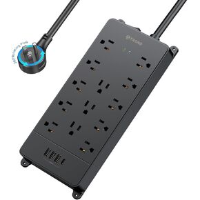TROND Surge Protector Power Strip, 360° Rotating Flat Plug, 13AC Widely Spaced Outlets Expansion with USB C Port, 4000 Joules, 5ft Extension Cord Heavy Duty, Wall Mount, Under Desk, ETL Listed, Black