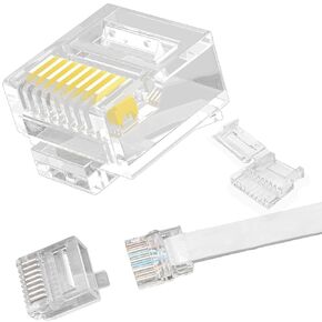 20-Pack Cat6 RJ45 Connectors (Cat6 Ends / RJ45 Modular Plugs / Ethernet Plugs / Network Connector) for Flat Cable, Compatible with 30 & 32AWG, 8P8C with Load Bar, Gold-Plated for Reliable Connection