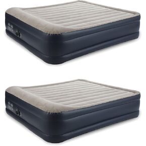Intex Dura Beam Plus Deluxe Raised Pillow Inflatable Blow Up Portable Firm Air Mattress with Built-in Internal Air Pump, King-Sized Bed (2 Pack)