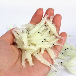 100pcs Luminous Silicone Soft Shrimp Lure Baits Soft Lure Worms Glow Simulation Prawn Shrimps Fishing Tackle Lures baits 1.57inch 0.3g
