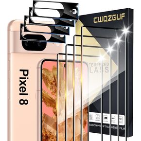 Pixel 8 Screen Protector [4+4 Pack] Camera Lens Protector, Fingerprint Unlock Support, HD Tempered Glass, Touch Sensitive, Anti Scratch, for Google Pixel 8 5G Glass Screen Protector