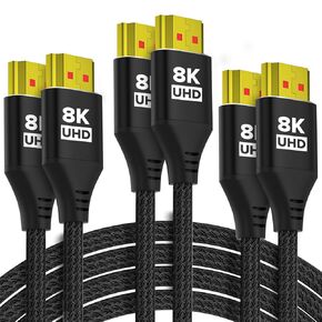 10K 8K 4K HDMI Cable 2FT 3-Pack, Ultra High Speed HDMI Braided Cord, Supports 4K/120Hz, 8K/60Hz, 48Gbps DTS:X, HDCP 2.2 & 2.3, HDR 10, HDMI 2.1 Cable