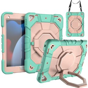 for iPad 9th/8th/7th Generation Case 10.2" Inch with Pen Holder, Handle Shoulder Strap,360 Rotating Stand Rugged Rugged Protective Case 10.2" Cover for iPad 9th/8th/7th Gen.(Black)