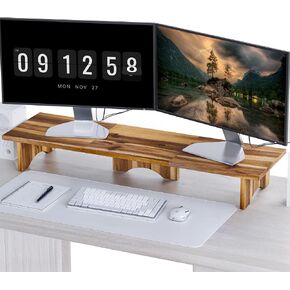 Tinamo Acacia Wood Dual Monitor Stand - Wooden Monitor Riser for Desk - Computer Monitor Stand for Desk - Multi-Purpose Desktop Storage Stand for Computer Laptop Printer TV