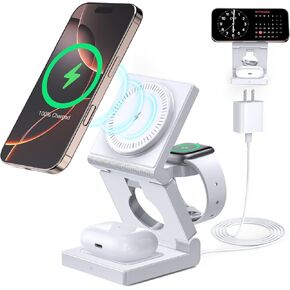 3 in 1 Wireless Charging Station for Apple Multple Devices - Foldable Magnetic Wireless Charger Dock -Travel 18W Charging Pad for iPhone 16 15 14 13 12 Pro/Pro Max/Plus/Watch & Airpods All Series