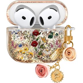 for Apple for Airpods 4 Case 2024 - Quicksand Liquid Kawaii Cute Lovely Funda Mujer Girl Women Sparkling Sparkle Glitter Bling Sparkly Cartoon Miki Keychain Girly for Airpod 4 Case Cover