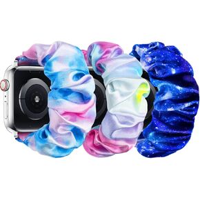 3 Pack Scrunchie Bands Compatible with Kids Apple Watch Band 38mm 40mm 41mm 42mm 44mm 45mm 46mm, Solo Loop Cute Soft Elastic Replacement Bands for iWatch Series 10/9/8/7/6/5/4/3/2/1/SE/SE2 Boys Girls