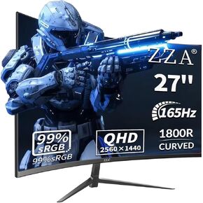ZZA 27 Inch QHD 2560 x 1440 Gaming Monitor 165Hz 1ms Fast IPS Computer Monitor,1800R, HDMI 2.0 x2 |DP1.4x2 VESA Mount, 99% sRGB HDR Eye Care Metal Stand