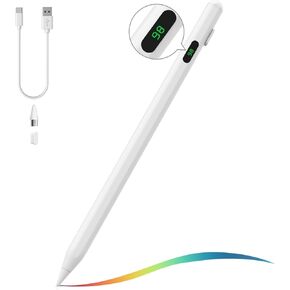 Stylus Pen for Touch Screen, Active Universal Stylus Pen Compatible with iPad/iPhone/Samsung and Other iOS/Android Smartphone and Tablet Devices Tablet Pen with Power Display, White
