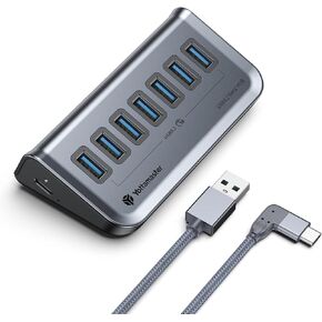 Yottamaster USB 3.2 Hub 7 Ports, 10Gbps Powered USB Hub 5V/3A, USB Data Hub USB Splitter with 3.2ft Long Cable, USB C Hub for Laptop, PC, MacBook, USB Flash Drives, HDD, Printer, Keyborad (3.2ft)