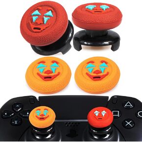 FPS Thumbstick Extender & Texture Rubber Silicone Grip Cover 4 Sets for PS5 & PS4 Controller (Joker Red+Orange)