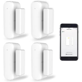 Smart WiFi Door/Window Sensor, Wireless with App Alert, Tuya, No Hub, Alexa/Google Compatible, 4 Pack, White