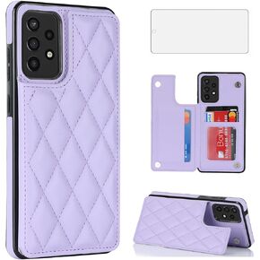 Asuwish Phone Case for Samsung Galaxy A52/A52S 5G Wallet Cover with Tempered Glass Screen Protector and Leather RFID Credit Card Holder Stand Cell Accessories A 52 S 4G G5 52A S52 52S Women Men Purple
