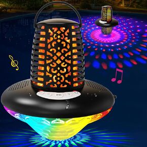 KingSom Floating Pool Speaker,Bluetooth Pool Speaker with LED Flame Light and RGB Light,IP68 Waterproof Bluetooth Speaker for Pool,Loud Stereo Sound,TWS Pairing,Built-in Mic,Hot Tub Speaker for Shower