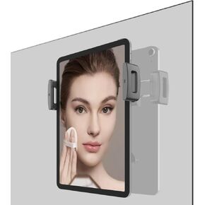Powerful Suction Cup iPad & Tablet Wall Mount for Mirror, Glossy Tiles & Glass, Pad Holder for Bathroom, Kitchen, Gym, Yoga, Makeup, Supports extra 3 pads for 24H, Fits devices from 5.5"-12.9" (Black)