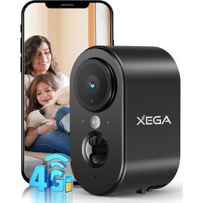 Xega 3G/4G Cellular Security Camera with SIM Card Indoor, 2K No Wi-Fi Security Camera Portable, LTE Camera with 6000mAh Battery, PIR Motion Detection, Color Night Vision, 2-Way Audio, TF/Cloud, IP65