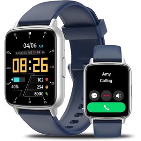 Smart Watch for Men Women Answer/Make Calls,1.83" HD IP68 Waterproof Fitness Watch with Blood Oxygen Heart Rate Sleep Monitor, Smartwatch for Android/iOS (Silver + Blue)