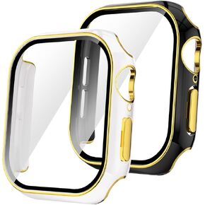 متوافق مع Apple Watch S10 Protect Case (2024) ، وغطاء 2 حزمة المصد مع واقي شاشة زجاجي مضمّن (أبيض وأبيض/ ذهبي ، لسلسلة IWatch 10/ 42mm)