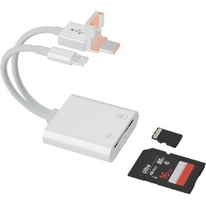SD Card Reader for iphone ipad,USB A,Lightning and USB-C Memory Card Reader,Dual Card Slot Supports SD and TF Card,Compatible with iPhone,USB C Devices,MacBook,PC,Camera,Android and More Plug and Play