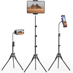 Ipad Tripod Stand, Adjustable 68’’ Tablet Floor Stand with 360° Rotating Gooseneck, Tripod for Tablet Ipad Mini, Pro, Air, Kindle Fire Hd, Galaxy Tabs and All 4.7-13.5" Tablets
