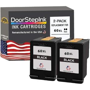 DoorStepInk Remanufactured in The USA Ink Cartridge Replacements for HP 60XL 60 XL 2 Black for PhotoSmart C4780 C4795 C4680 C4650 D110 D110a DeskJet F4480 F4280 F4580 D2530 D2545 D2680 Envy 100 111