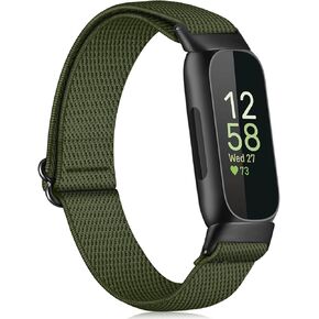 FINTIE Elastic Bands Compatible with Fitbit Inspire 3 2 HR 1 / Ace 3 2, Adjustable Stretchy Nylon Loop Band Breathable Replacement Strap Accessory Wristband, Olive