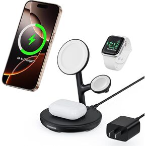3 in 1 Magnetic Wireless Charger Stand for Apple Devices, TRIBONE Fast Charging Station for iPhone 16/15/14/13/12 Series, Apple Watch, Airpods (White)