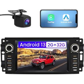 Android 13 Car Stereo for Jeep Wrangler JK Compass Grand Cherokee Dodge Ram Chrylser, 7''Touchscreen Car Stereo with Bluetooth,Backup Camera,GPS Navigation,Mirror Link,WiFi,FM RDS,Mic 2G Ram 32G ROM