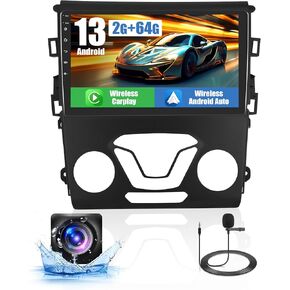 8-Core 4+64G Wireless CarPlay Android 13 Car Stereo for Ford Fusion Mondeo 2013-2019 Upgrade Radio, 9'' HD Touch Screen Android Auto, AHD Backup Camera, Mirror Link, GPS Navigation
