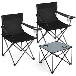 Joyfair Camping Chairs & Table Set(2 Chairs + 1 Table), Heavy Duty Portable Outdoor Lawn Large Folding Chair for Adults, Ideal for Backpacking Fishing Hiking, Carry Bag & Cup Holder (Blue Chair)