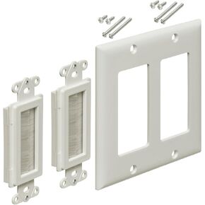 iMBAPrice 2-Gang Brushed Wall Plate - Decora Style Cable Pass Through Insert for Wires Wall Socket Plug Port/HDTV/HDMI/Home Theater Systems and More - White