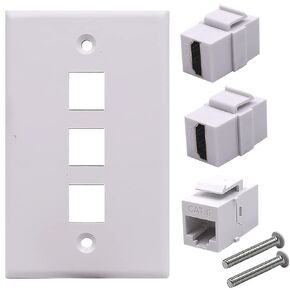 3 Ports Wall Plate, 2 Ports HDMI 4k + 1 Port CAT6 RJ45 Outlet Socket Wall Plate, HDMI & RJ45 Female to Female Keystone Jack Module Wall Plate