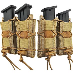 2PC Double Pistol Mag Pouch Molle, Tactical Open Top Handgun Magazine Holster, Universal Dual Stack Mags Holder for 38Spl / 9mm 40 Calibers,45 ACP Glock, SIG, S&W, M&P, 1911 etc